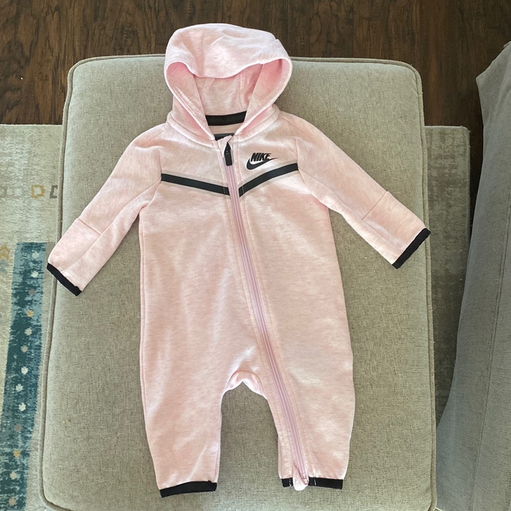 Nike full zip coverall. Pink & black. Size 3 months. Great condition.